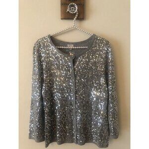 NWOT Madison Womens Size M Gray Sequin Cardigan Sweater Button Front